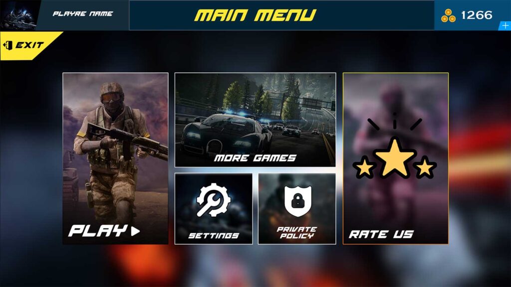 Shooting Game Main menu